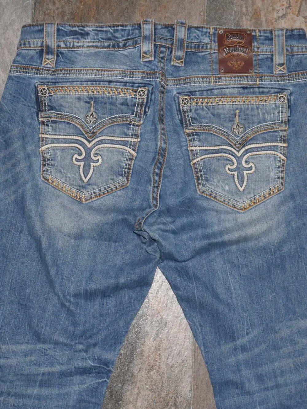 Rock Revival Odell Relaxed Fit Jeans Men 38x34 Dark Wash Thick Stitched EUC